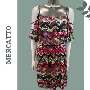 Mercatto Multicolor Zigzag Cold Shoulder Mini Dress Pink Green Black Size Medium